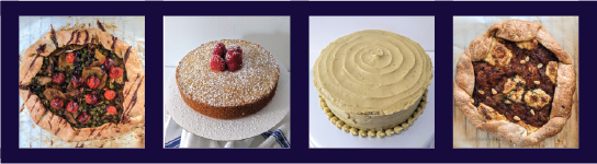 A series of four different baked goods