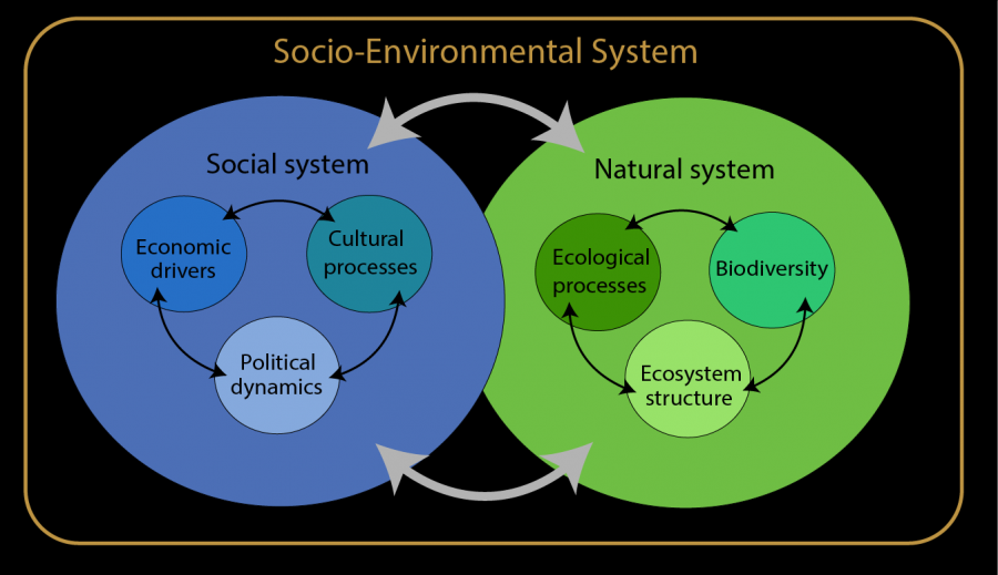A diagram showing the components of a socio-environmental system