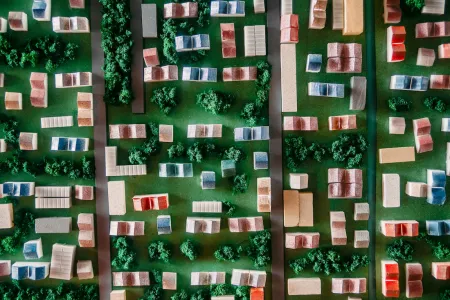 A model showing a city with green space